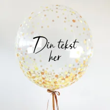 Send Bubble ballon med din tekst konfetti guld