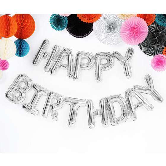 Bogstav Folie Ballon Sæt Sølv Happy Birthday image-0