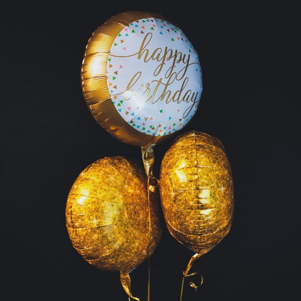 Send ballon buket Happy Birthday guld glitter