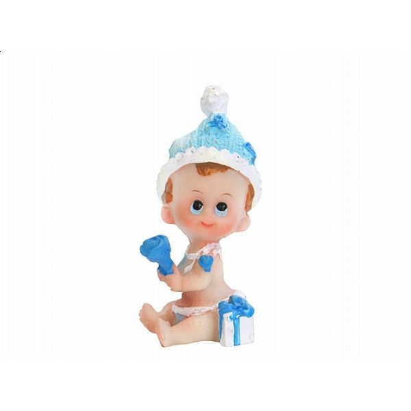 Barnedåbs dekoration Baby dreng med blå rattle