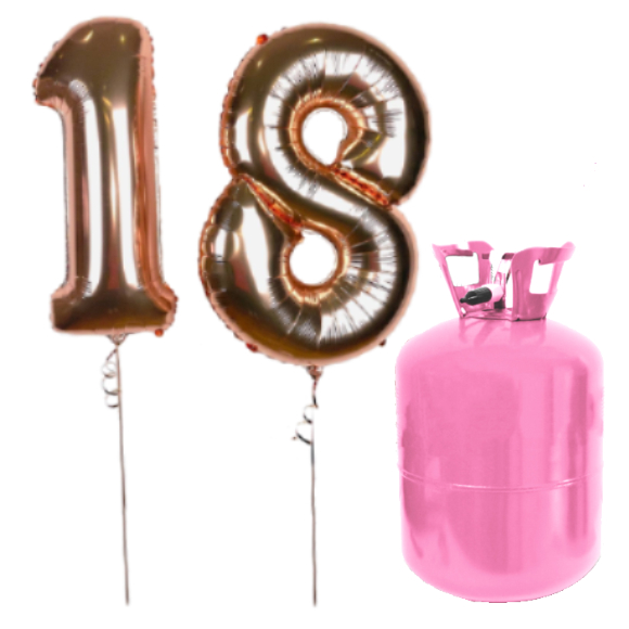 Helium Og Balloner Sæt 18 Tal Rose Guld