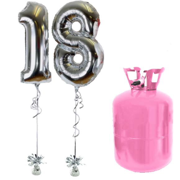 Helium Og Balloner Sæt 18 Tal Sølv