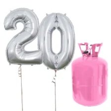Helium Og Balloner Sæt 20 Tal Sølv