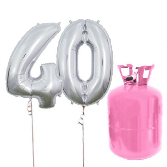 Helium Og Balloner Sæt 40 Tal Sølv