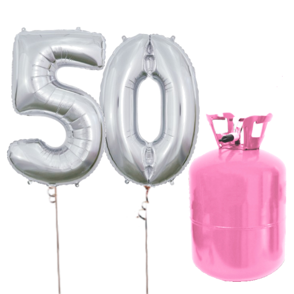Helium Og Balloner Sæt 50 Tal Sølv