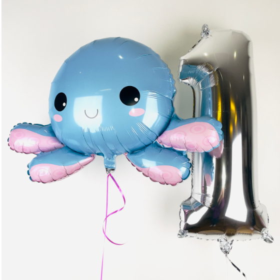Send En Ballon Buket 1 Års Fødselsdag Blæksprutte
