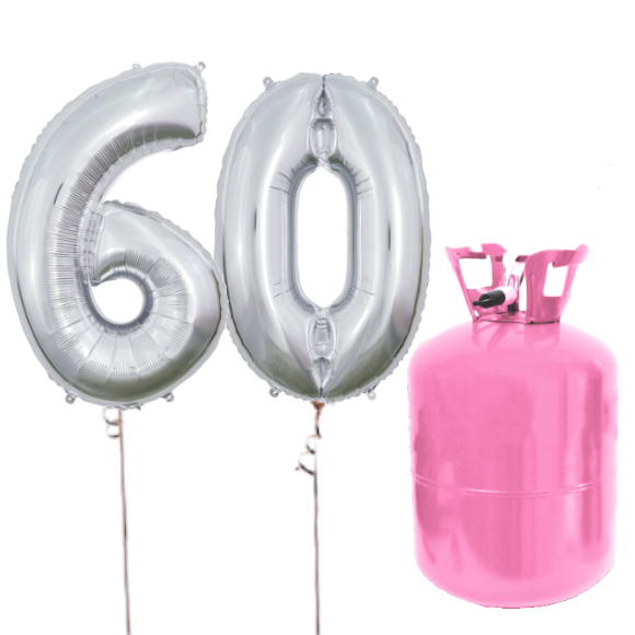 Helium Og Balloner Sæt 60 Tal Sølv