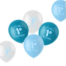 1 Års Fødselsdag Balloner Mix Blå 6 Stk.