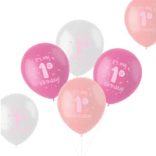 1 Års Fødselsdag Balloner Mix Pink 6 Stk.