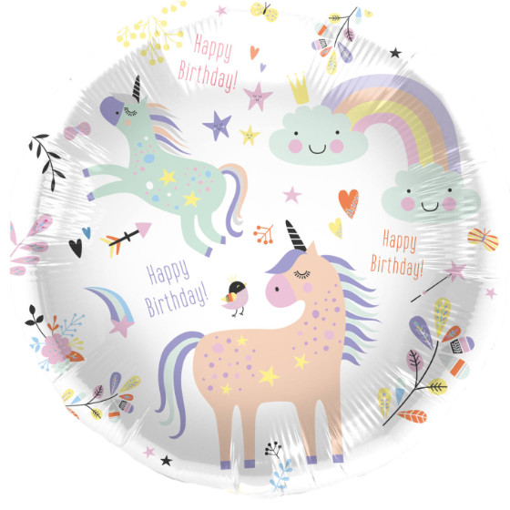 Folie Ballon Happy Birthday Unicorn Pastel