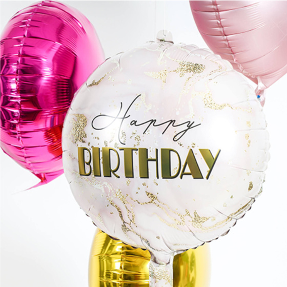 Folie Ballon Happy Birthday Marble Pink/Guld image-0
