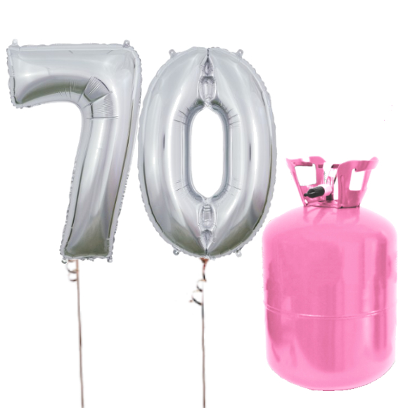 Helium Og Balloner Sæt 70 Tal Sølv