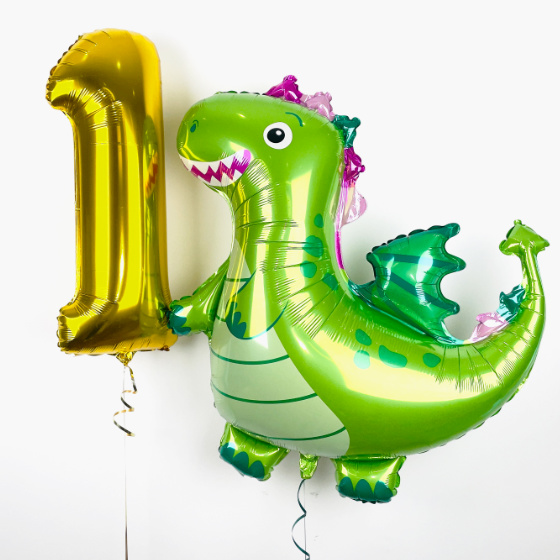 Send En Ballon Buket 1 Års Fødselsdag Drage Grøn