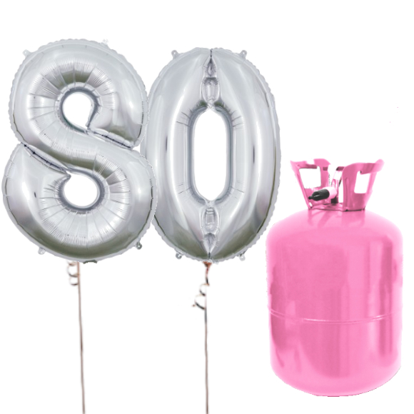 Helium Og Balloner Sæt 80 Tal Sølv