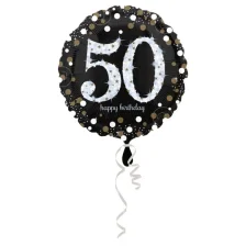 Folieballon Rund Sort 50 års Fødselsdag
