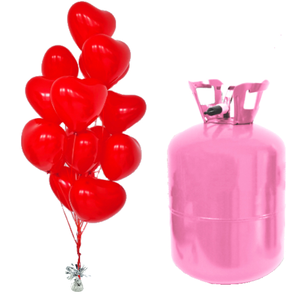 Helium Og Balloner Sæt Hjerter Rød