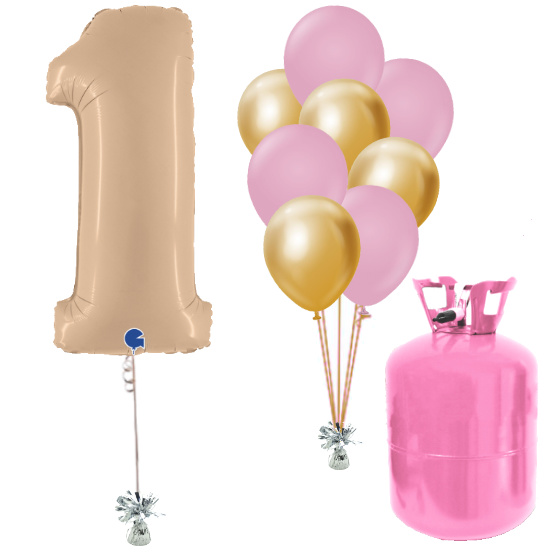 Helium Og Balloner Sæt Talballon Nude 1 Og Dusty Rose / Chrome Guld Balloner