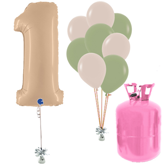Helium Og Balloner Sæt Talballon Nude 1 Og Eukalyptus / Hvid Sand