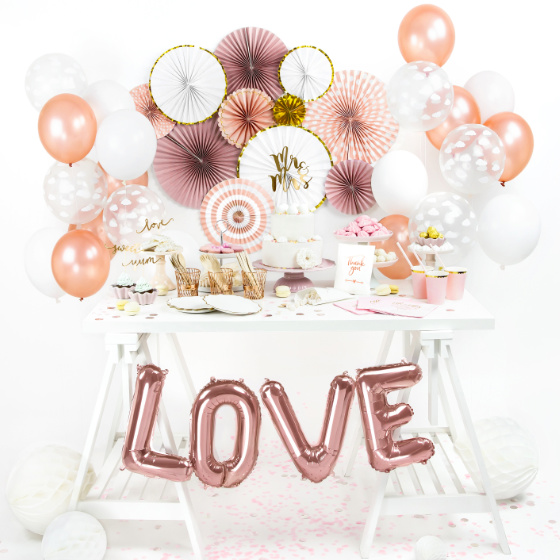 Bogstav Folie Ballon Sæt Rose Guld Love 140x35cm. image-0