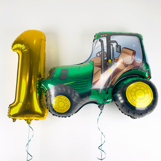 Send En Ballon Buket Med Dit Tal Guld Traktor