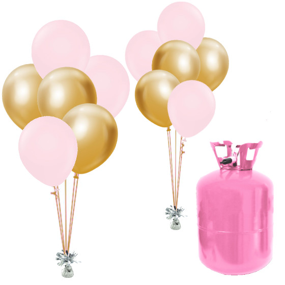 Helium Og Balloner Sæt Lys Pink / Crome Guld