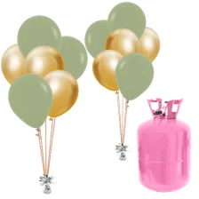 Helium Og Balloner Sæt Eukalyptus / Crome Guld