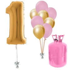 Helium Og Balloner Sæt Talballon Guld 1 Og Dusty Rose / Chrome Guld Balloner