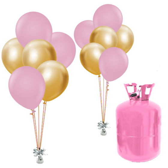 Helium Og Balloner Sæt Dusty Rose / Crome Guld