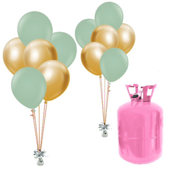 Helium Og Balloner Sæt Vinter Grøn / Crome Guld