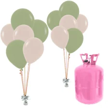 Helium Og Balloner Sæt Eukalyptus / Hvid Sand