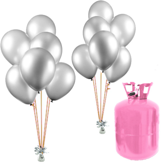 Helium Og Balloner Sæt Metallic Sølv