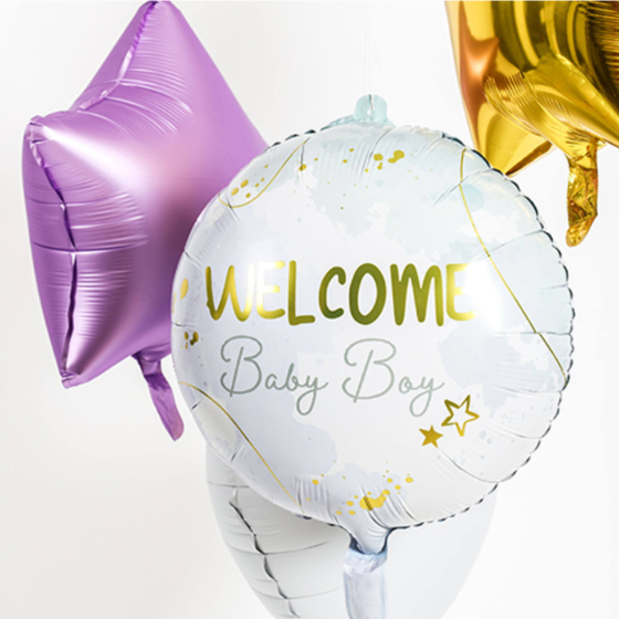 Folie Ballon Welcome Baby Boy Blå
