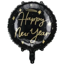 Folie Ballon Happy New Year Rund Sort