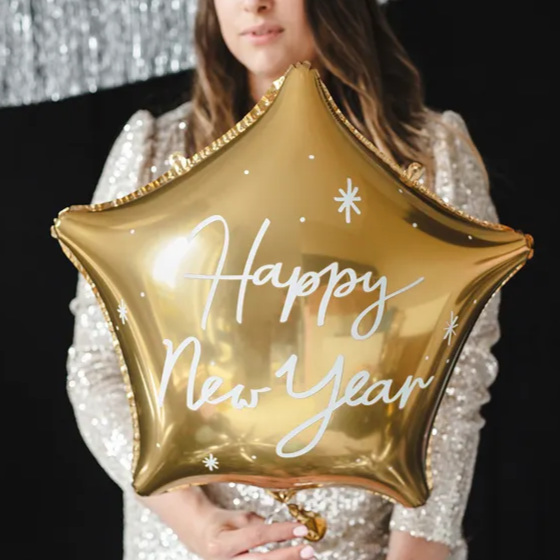 Folie Ballon Happy New Year Stjerne Guld image-0