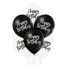 Sort Hvid Happy Birthday balloner