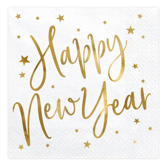 Servietter Happy New Year Hvid/Guld image-1