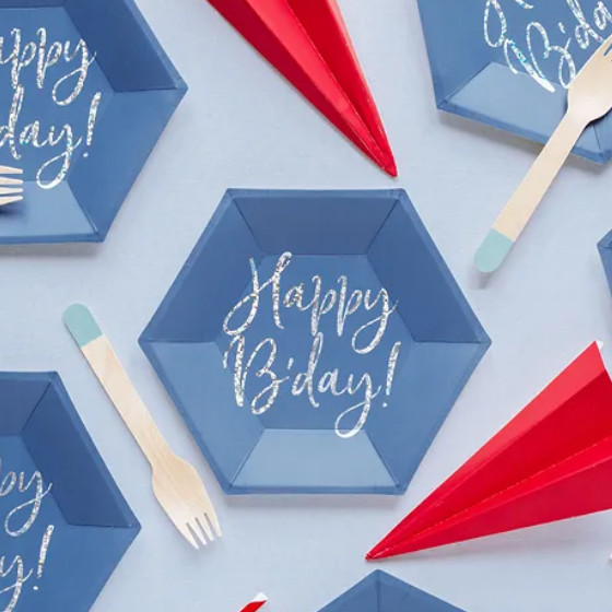 Pap tallerkener Happy Birthday Navy Blå