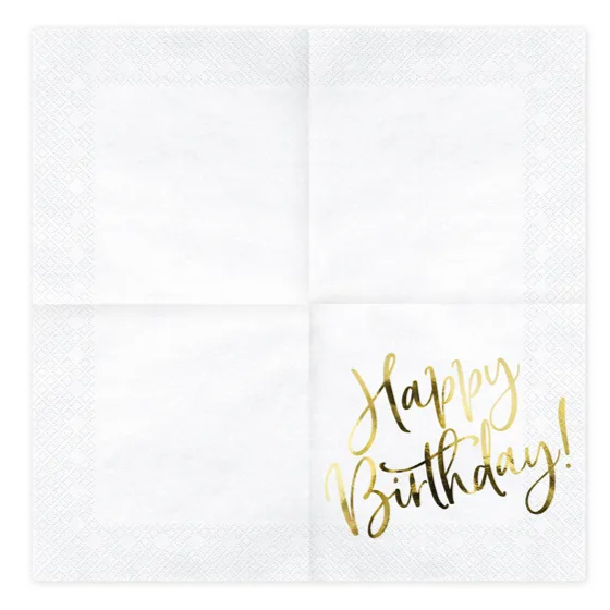 Servietter Happy Birthday Hvid/Guld image-1