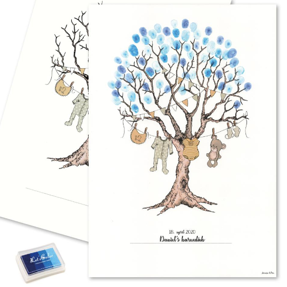 Fingeraftryk Gæsteplakat Barnedåb Træ Blå