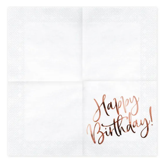 Servietter Happy Birthday Hvid/Rosa Guld image-0