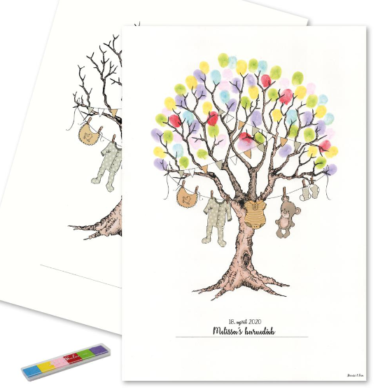 Fingeraftryk Gæsteplakat Barnedåb Træ Multifarver