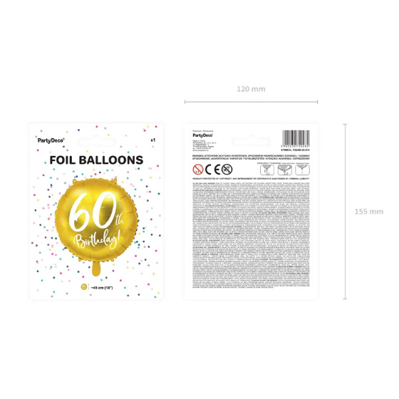60 Års Fødselsdagballon Rund Guld image-1