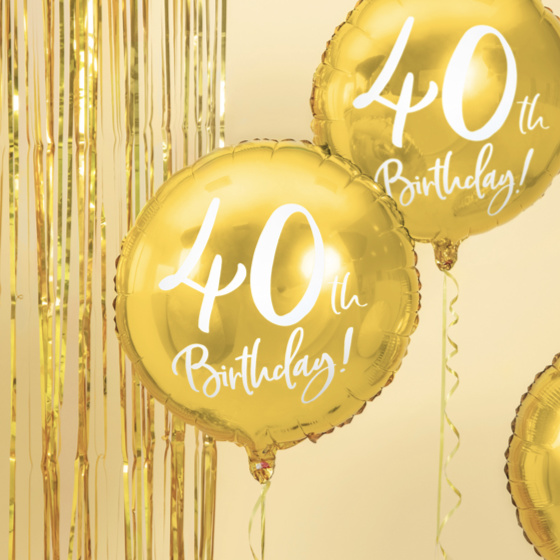 40 Års Fødselsdagballon Rund Guld