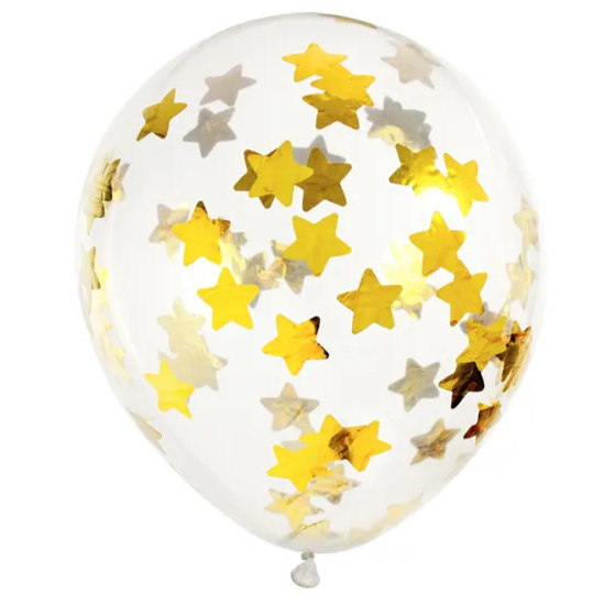 Konfetti Balloner 30 cm., 6 stk. - Stjerner Guld image-0