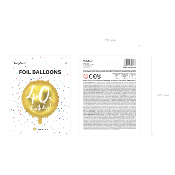 40 Års Fødselsdagballon Rund Guld image-1