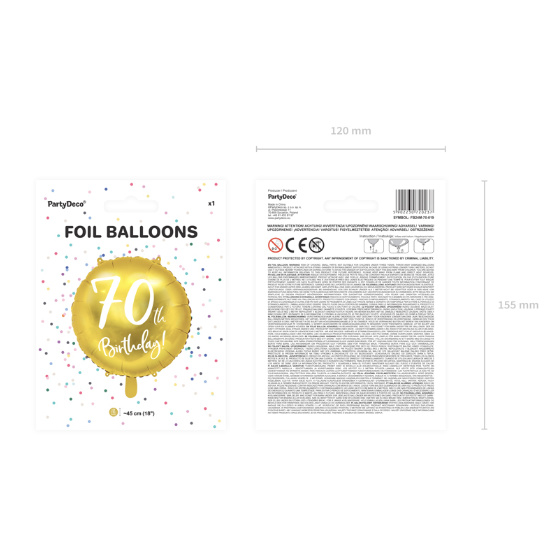 70 Års Fødselsdagballon Rund Guld image-1