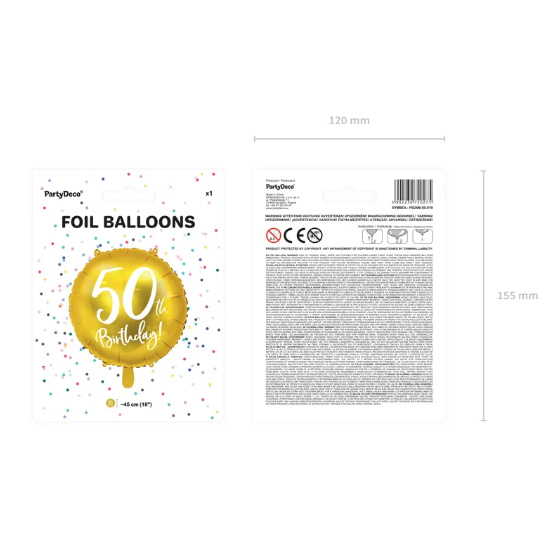 50 Års Fødselsdagsballon Rund Guld image-1