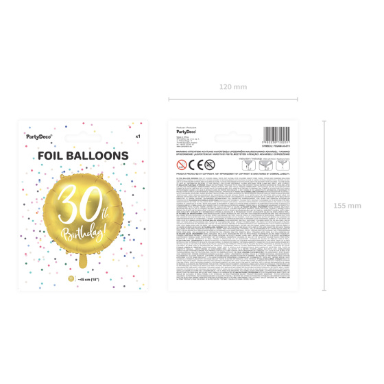 30 Års Fødselsdagballon Rund Guld image-1
