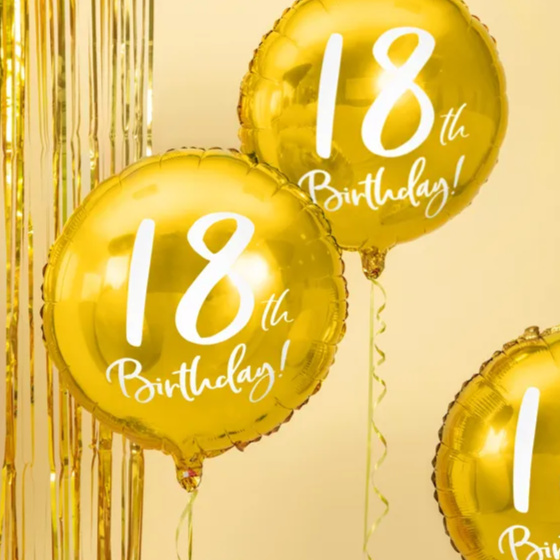 18 Års Fødselsdagballon Rund Guld