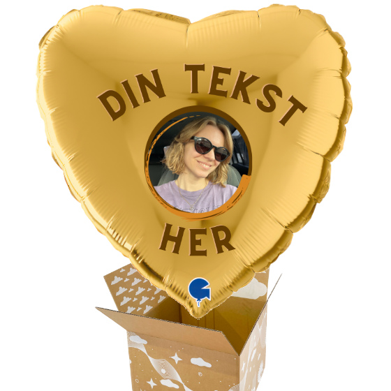 Send En Ballon Med Dit Foto Og Tekst Hjerte Guld